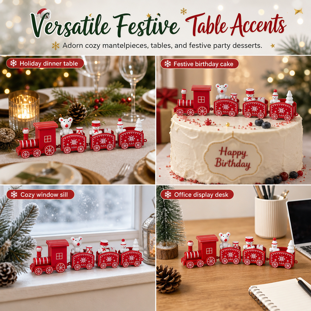 ⏳Zeitlich begrenztes Angebot⏳ Mini-Weihnachtszug aus Kunststoff – festliche Tisch- und Fensterdekoration, einzeln oder als 4-teiliges Set