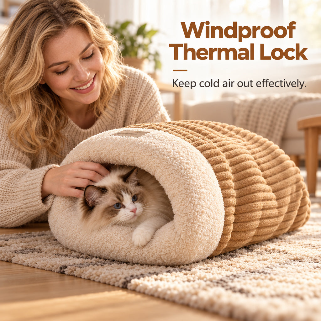 ❄️ 50% RABATT! 🐱🐕 Kuschelige Winter-Schlafhöhle aus Cord mit Lammwoll-Mix – halbgeschlossen, in M & L