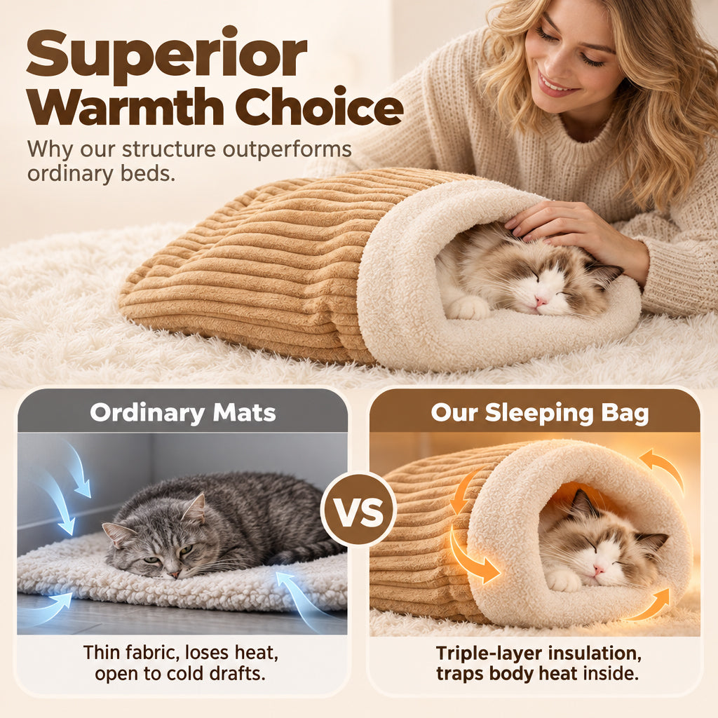 ❄️ 50% RABATT! 🐱🐕 Kuschelige Winter-Schlafhöhle aus Cord mit Lammwoll-Mix – halbgeschlossen, in M & L