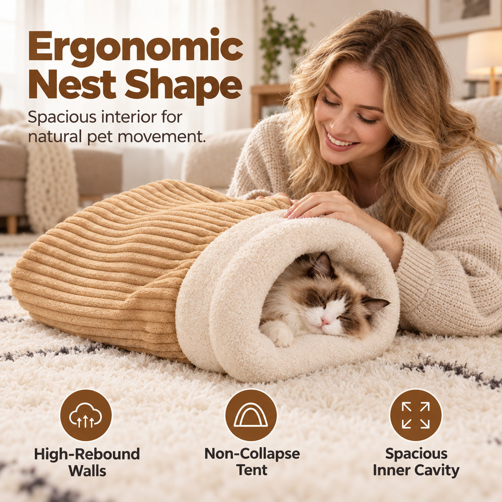 ❄️ 50% RABATT! 🐱🐕 Kuschelige Winter-Schlafhöhle aus Cord mit Lammwoll-Mix – halbgeschlossen, in M & L