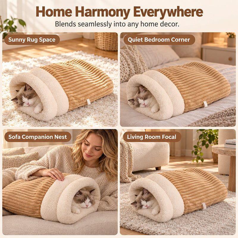 ❄️ 50% RABATT! 🐱🐕 Kuschelige Winter-Schlafhöhle aus Cord mit Lammwoll-Mix – halbgeschlossen, in M & L