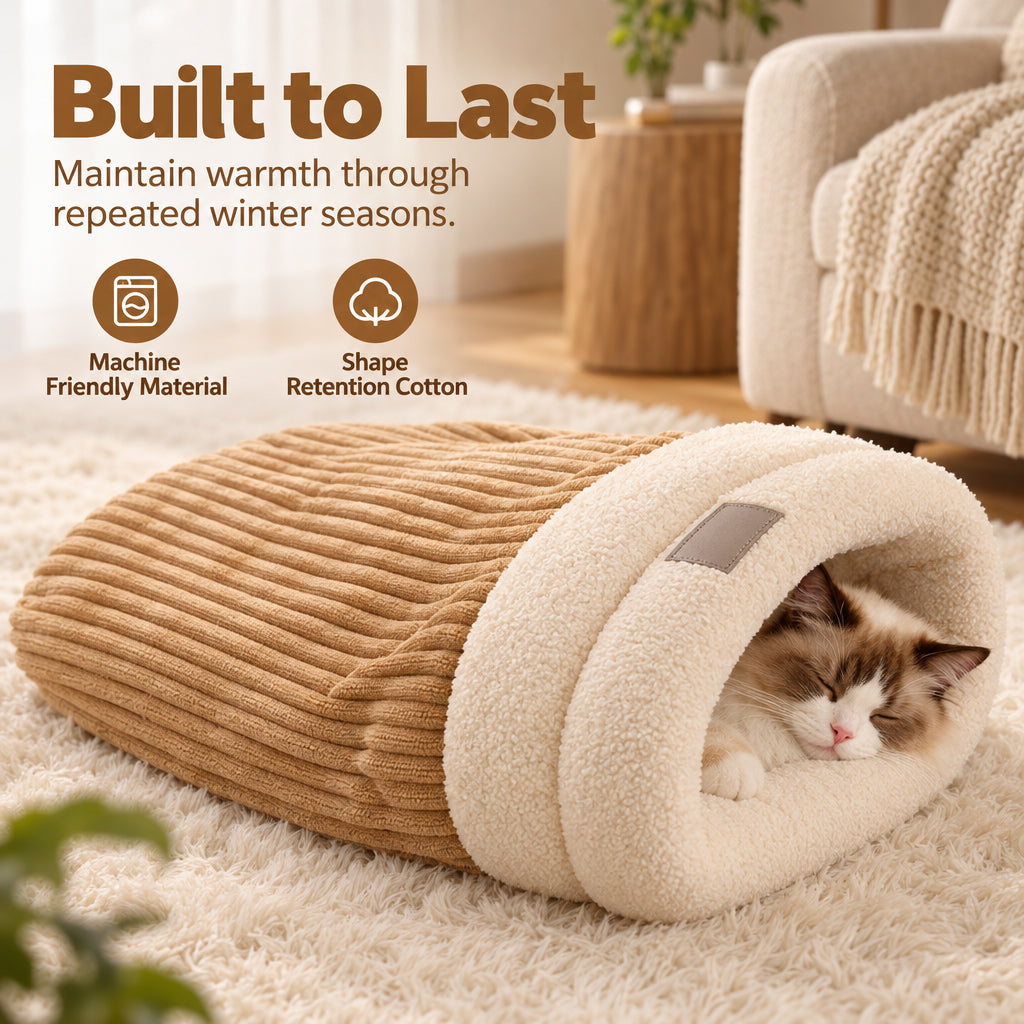 ❄️ 50% RABATT! 🐱🐕 Kuschelige Winter-Schlafhöhle aus Cord mit Lammwoll-Mix – halbgeschlossen, in M & L