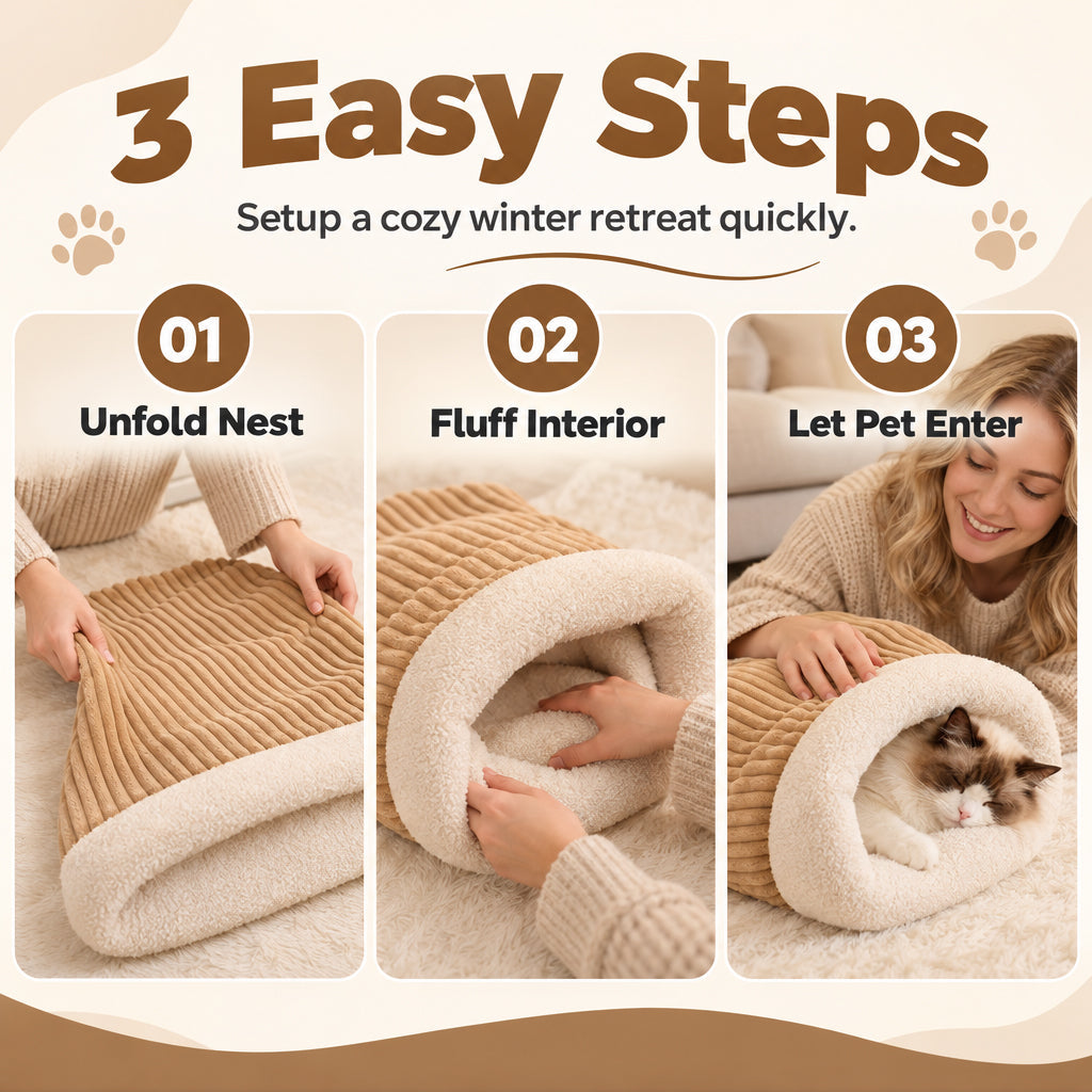 ❄️ 50% RABATT! 🐱🐕 Kuschelige Winter-Schlafhöhle aus Cord mit Lammwoll-Mix – halbgeschlossen, in M & L