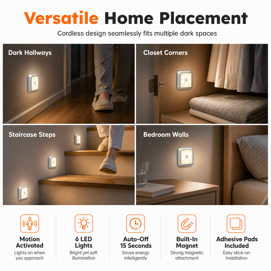 🌙 50% RABATT! 💡 Kreatives LED-Nachtlicht mit Bewegungssensor – für Schlafzimmer, Flur & Schrank, automatisches Licht