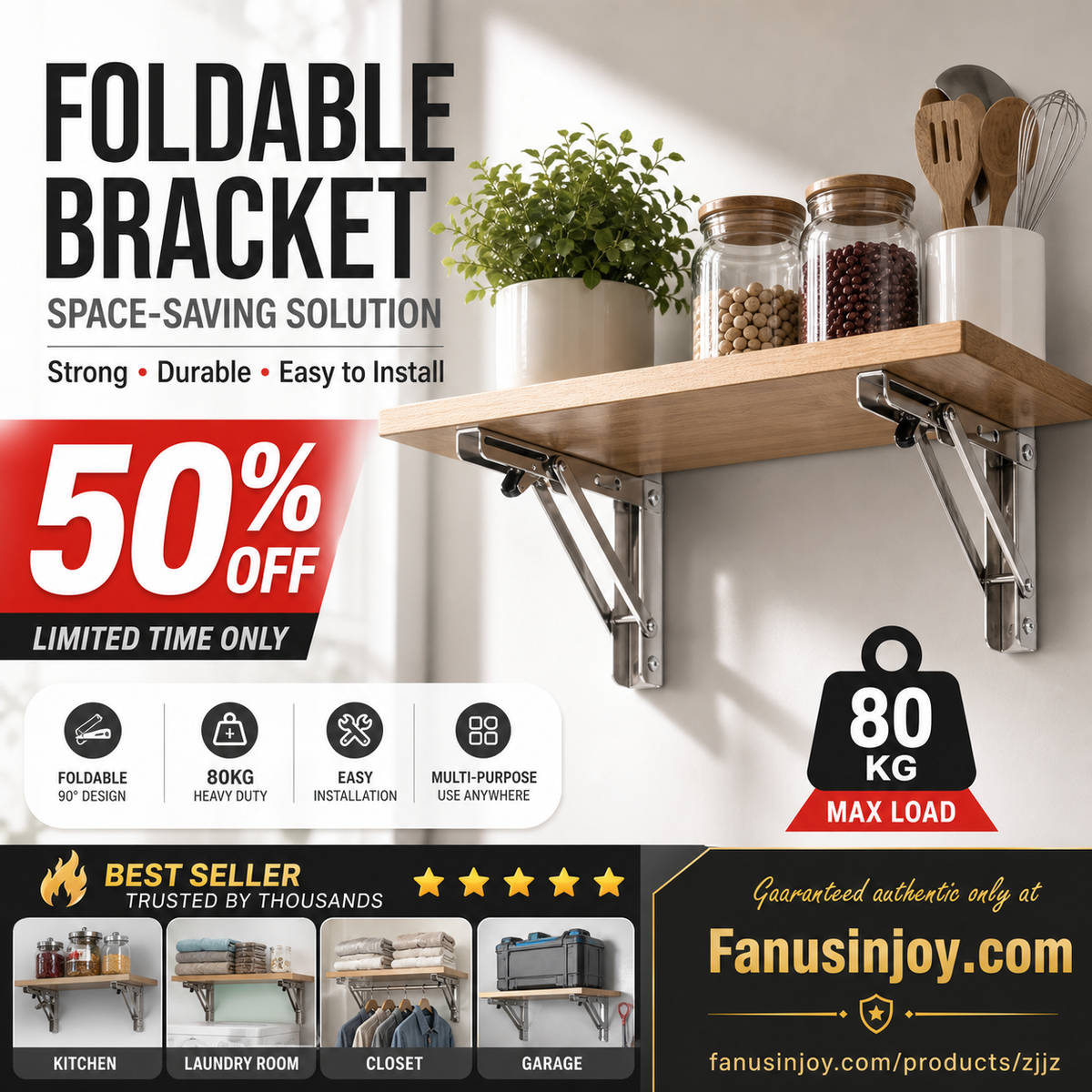 🔥50% RABATT! 🔧 Klappkonsole aus Edelstahl – klappbarer Regalträger mit Dreiecksstruktur für Wandregale & Arbeitsplatten